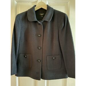 Talbots Black Tweed Blazer w/ Peter Pan Collar & Front Pockets Size 8